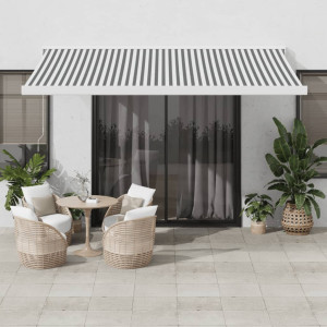 Toldo retráctil aluminio y tela gris antracita y blanco 4x3 m D