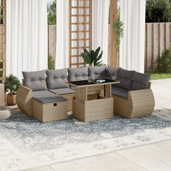 Set de sofás de jardín y cojines 8 piezas ratán sintético beige D