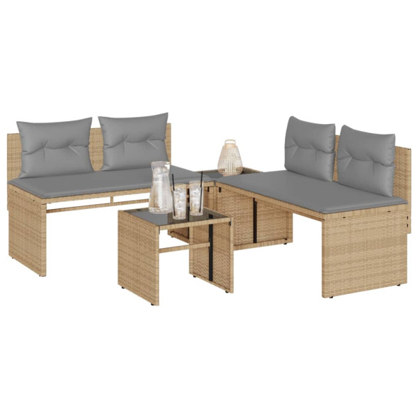 Conjunto de sofás jardim com almofadas 4 pcs ratão sintético beige D