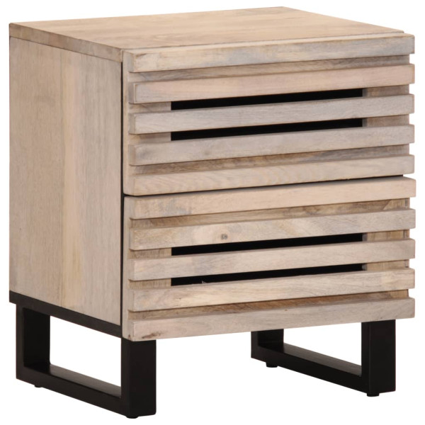 Mesita de noche madera maciza mango blanqueado 40x33x46 cm D