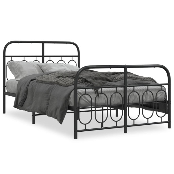 Estrutura de cama com cabeçalho e pé de metal preto 120x190 cm D