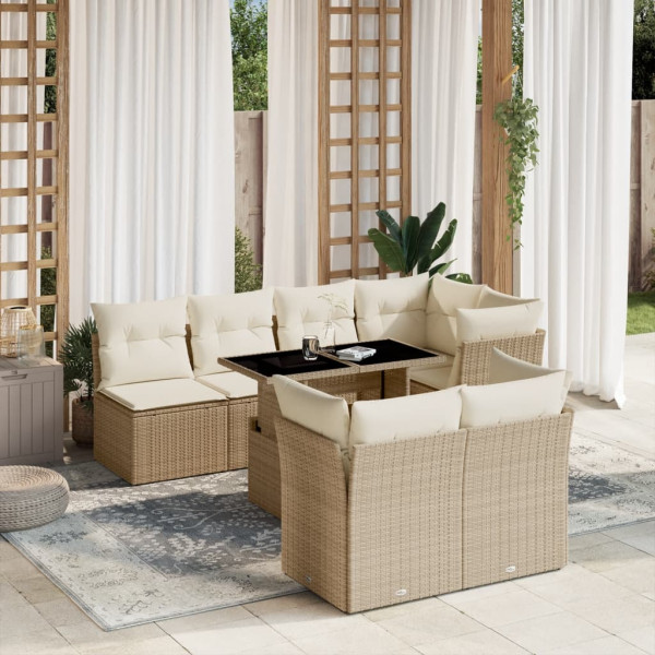 Conjunto de sofás de jardim e almofadas 8 peças bege sintético rattan D