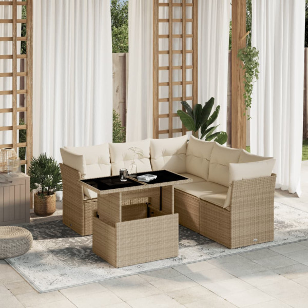 Sofá de jardim com almofadas 6 pcs bege sintético rattan D