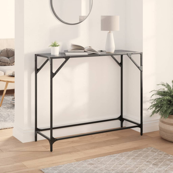 Mesa de console com aço de superfície de vidro preto 98x35x81 cm D