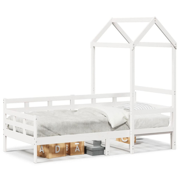 Sofá-cama com teto de madeira maciça de pinheiro branco 90x190 cm D