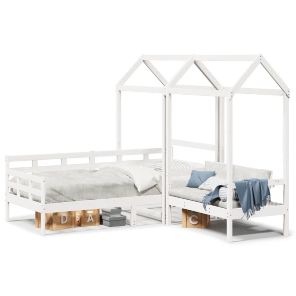 Definir sofá-cama e banco com teto de madeira de pinheiro branco 90x190 cm D