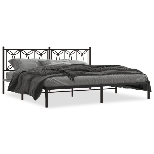 Estrutura de cama com cabeçalho de metal preto 193x203 cm D