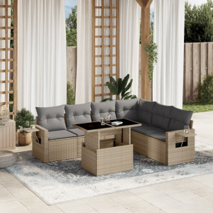 Set sofás de jardín 7 piezas y cojines ratán sintético beige D