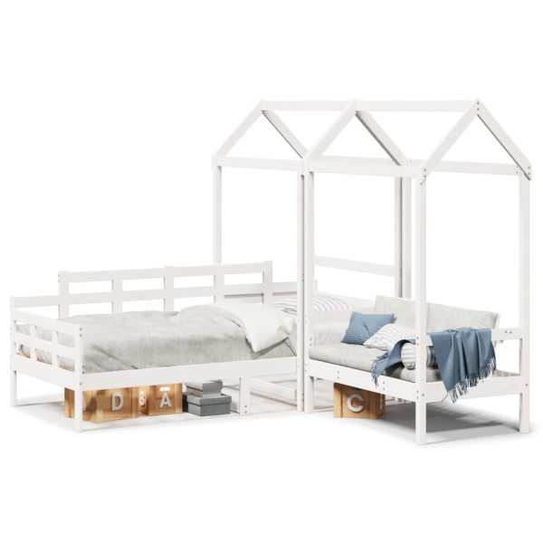 Definir sofá-cama e banco com teto de madeira de pinheiro branco 90x190 cm D