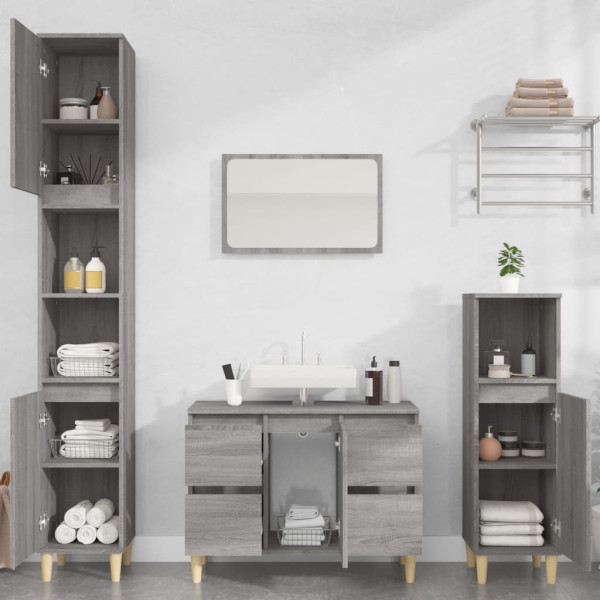 Set de muebles de baño 3 pzas madera contrachapada gris sonoma D