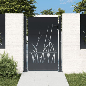 Puerta de jardín acero gris antracita diseño hierba 105x130 cm D