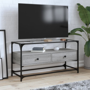 Mueble TV cristal y madera ingeniería gris Sonoma 98x35x51 cm D