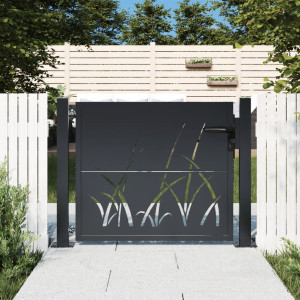 Puerta de jardín acero gris antracita diseño hierba 105x105 cm D