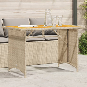 Mesa de jardín superficie de madera ratán PE beige 110x68x70 cm D