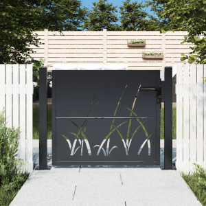 Puerta de jardín acero gris antracita diseño hierba 105x80 cm D