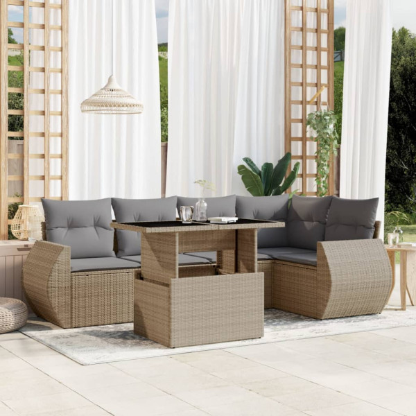 Conjunto de sofá de jardim com almofadas 6 peças de rattan sintético bege D