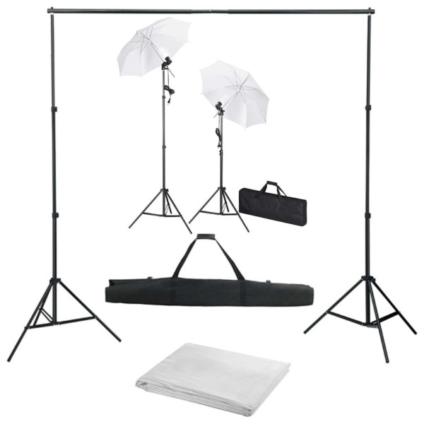 Kit estudio fotográfico con telón de fondo. lámparas y paraguas D