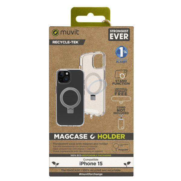 Funda muvit recycletek magsafe + soporte para iphone 15 transparente D