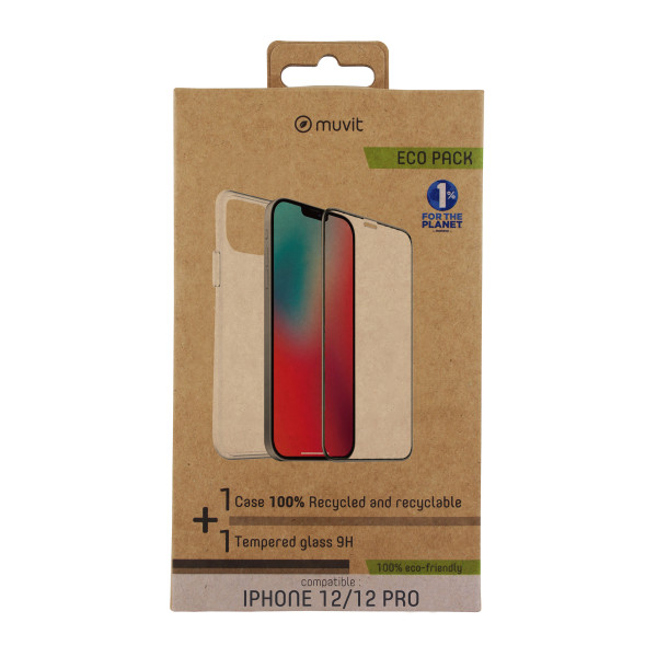 Capa Muvit para iPhone 12 - 12 pro + protetor de tela de vidro temperado plano moldura preta D