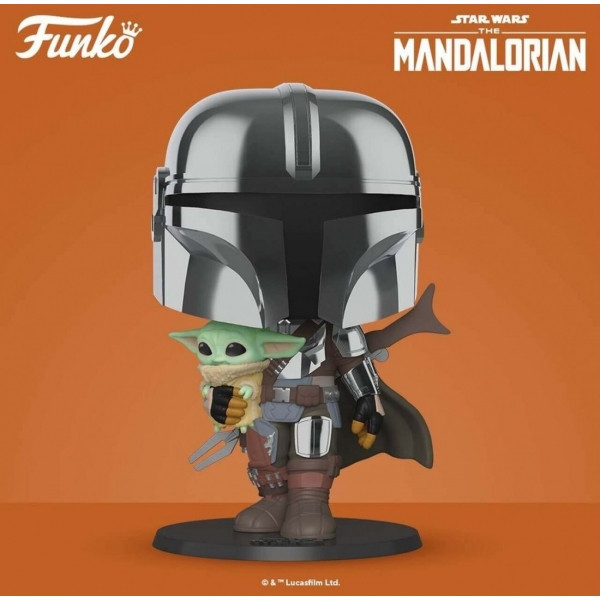 Funko pop estrela guerras o mandalorian xl versão armadura cromática com iodo em braços 49931 D