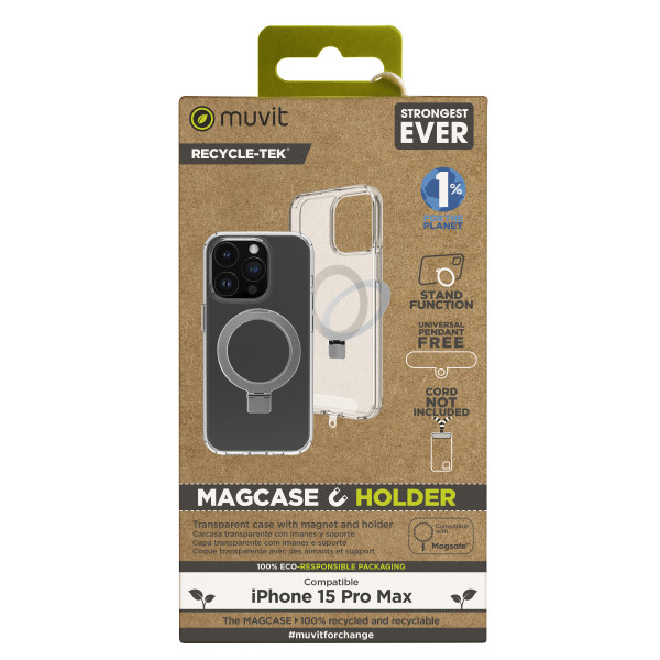 Funda muvit recycletek magsafe + suporte para iphone 15 pro max transparente D