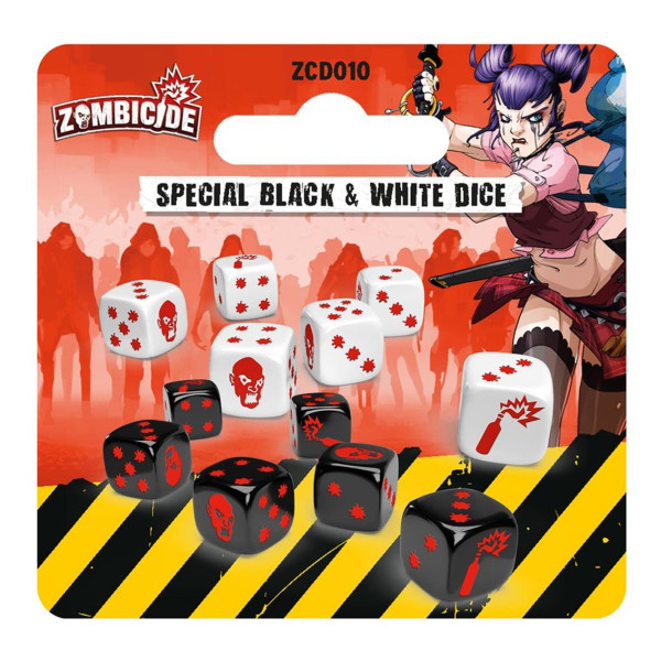 Pacote de dados especial jogo de tabuleiro Zombicide preto e branco D