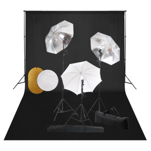 Lâmpadas de kit de estudo de fotos. parasols. fundo e reflector D