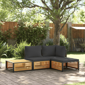 Set sofás de jardín con cojines 4 pzas madera maciza de acacia D