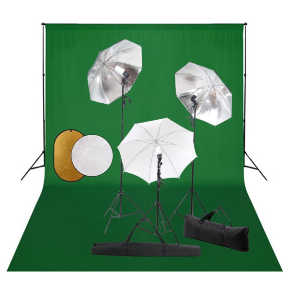 Lâmpadas de kit de estudo de fotos. parasols. fundo e reflector D