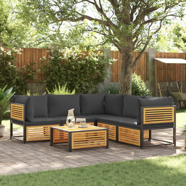 Set de sofás de jardín con cojines 6 pzas madera maciza acacia D