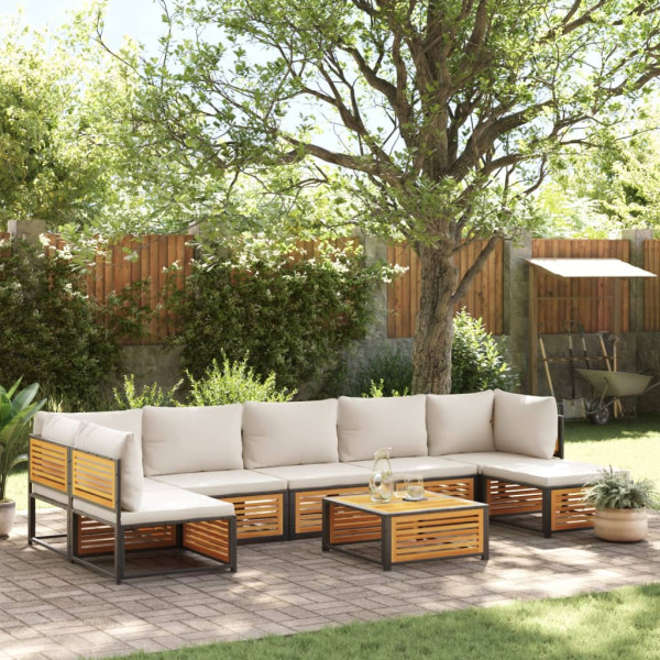 Set de sofás de jardín con cojines 8 pzas madera maciza acacia D