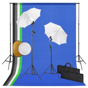 Lâmpadas de kit de estudo de fotos. parasols. fundo e reflector D