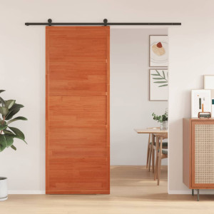 Puerta de granero madera maciza pino marrón miel 80x208 cm D