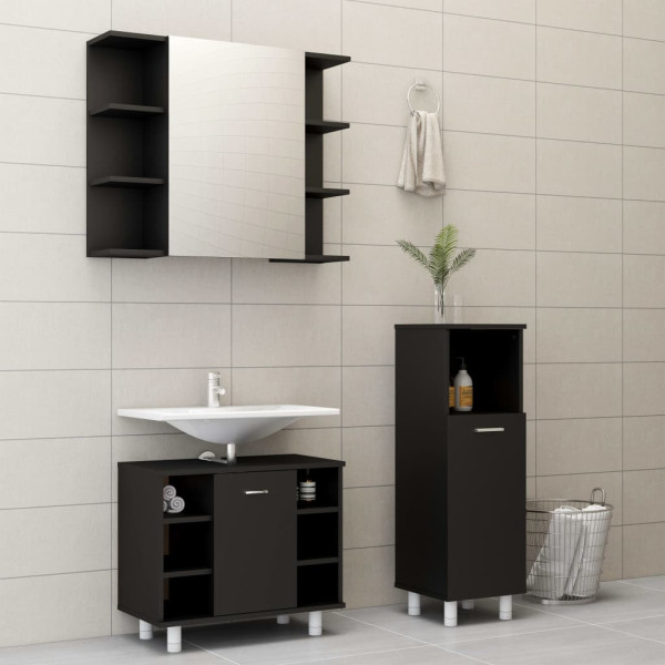 Juego de muebles de baño 3 pzas madera ingeniería negro D