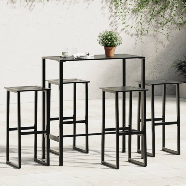 Conjunto de mesa alta e bancos de jardim 5 peças de aço preto D