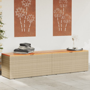 Caixa de armazenamento jardim madeira acacia ratán beige 220x50x54cm D