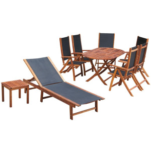 Set comedor de jardín 9 pzas y cojines madera maciza de acacia D