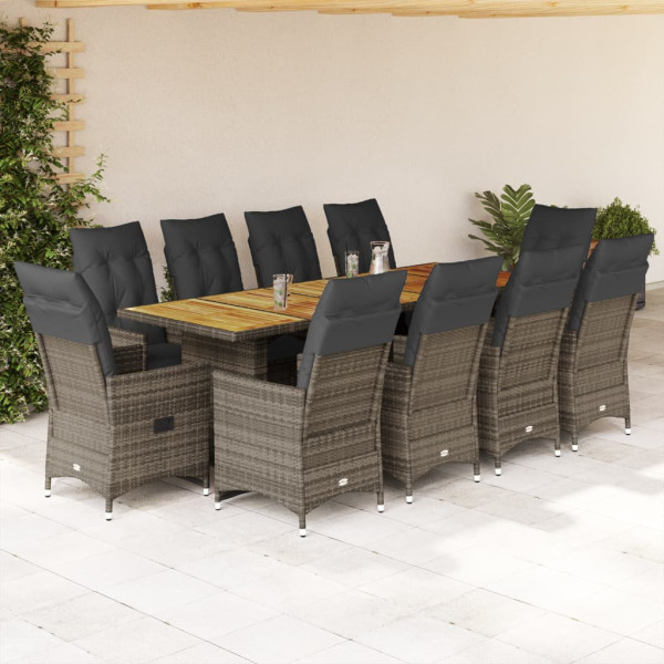 Conjunto de mesa e cadeiras de jardim 11 pcs e almofadas ratán PE cinza D