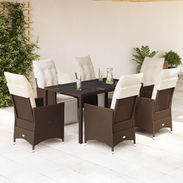 Conjunto de mesa e cadeiras jardim 7 pcs com almofadas ratán PE marrom D