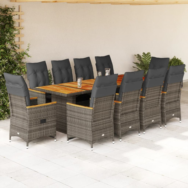 Conjunto de mesa e cadeiras de jardim 11 pcs e almofadas ratán PE cinza D