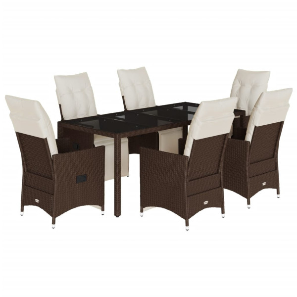 Conjunto de mesa e cadeiras jardim 7 pcs com almofadas ratán PE marrom D