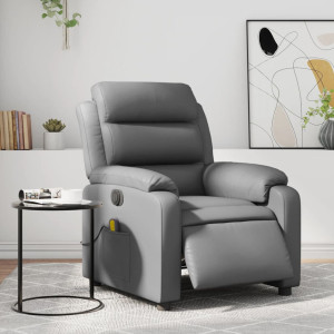 Sillón de masaje reclinable eléctrico cuero sintético gris D