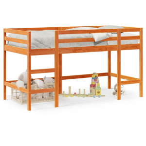 Cama alta das crianças com escada de madeira maciça marrom 90x190 cm D