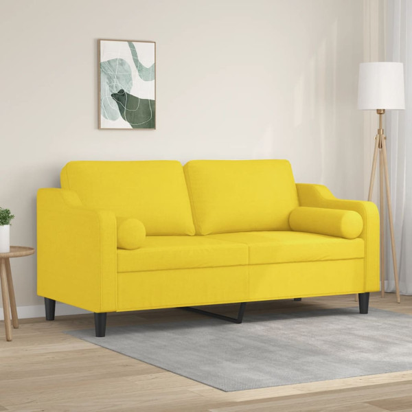 Sofá de 2 plazas con cojines tela amarillo claro 140 cm D