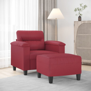 Sillón con taburete cuero sintético rojo tinto 60 cm D