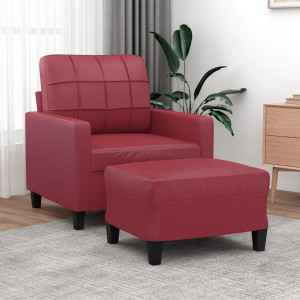 Sillón con taburete cuero sintético rojo tinto 60 cm D