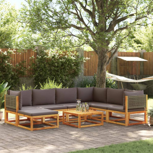 Set de sofás de jardín con cojines 8 pzas madera maciza acacia D