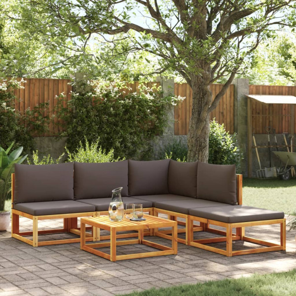 Set de sofás de jardín con cojines 6 pzas madera maciza acacia D