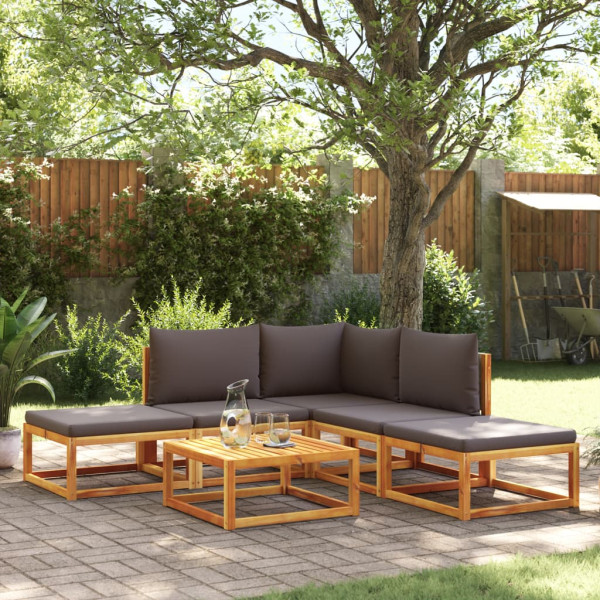 Set de sofás de jardín con cojines 6 pzas madera maciza acacia D