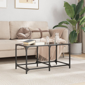 Mesa de centro superficie de vidrio acero negra 78.5x40x40 cm D